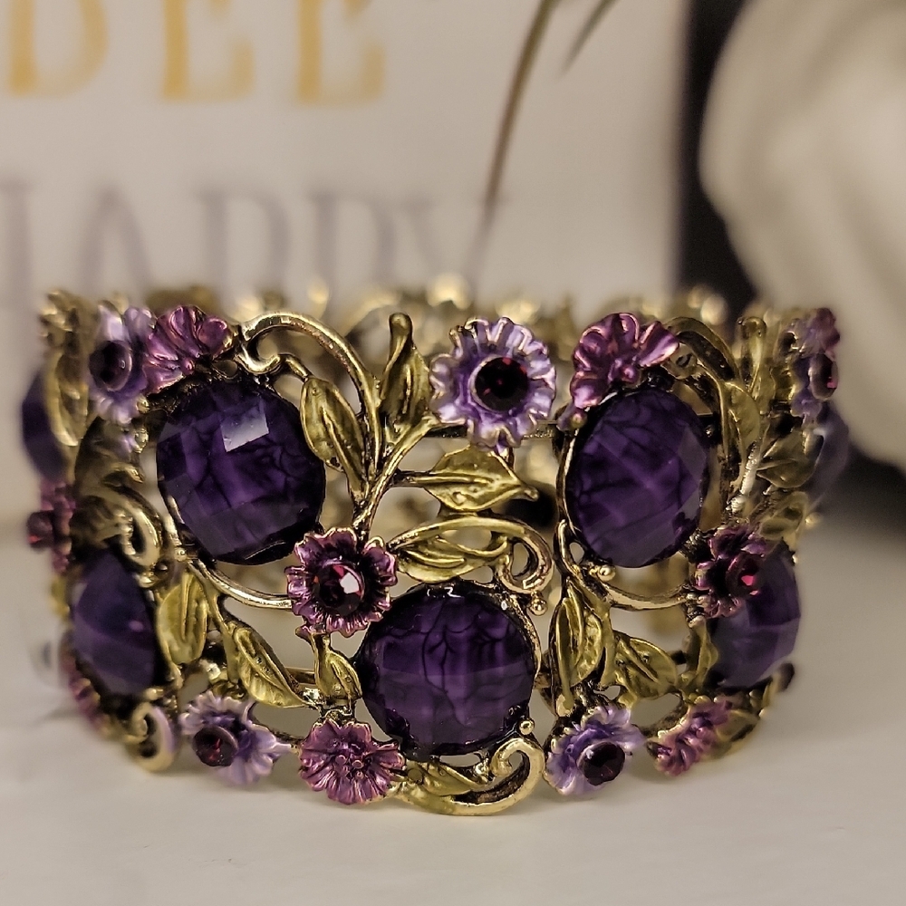 Purple Antique Gold Gemstone Bracelet